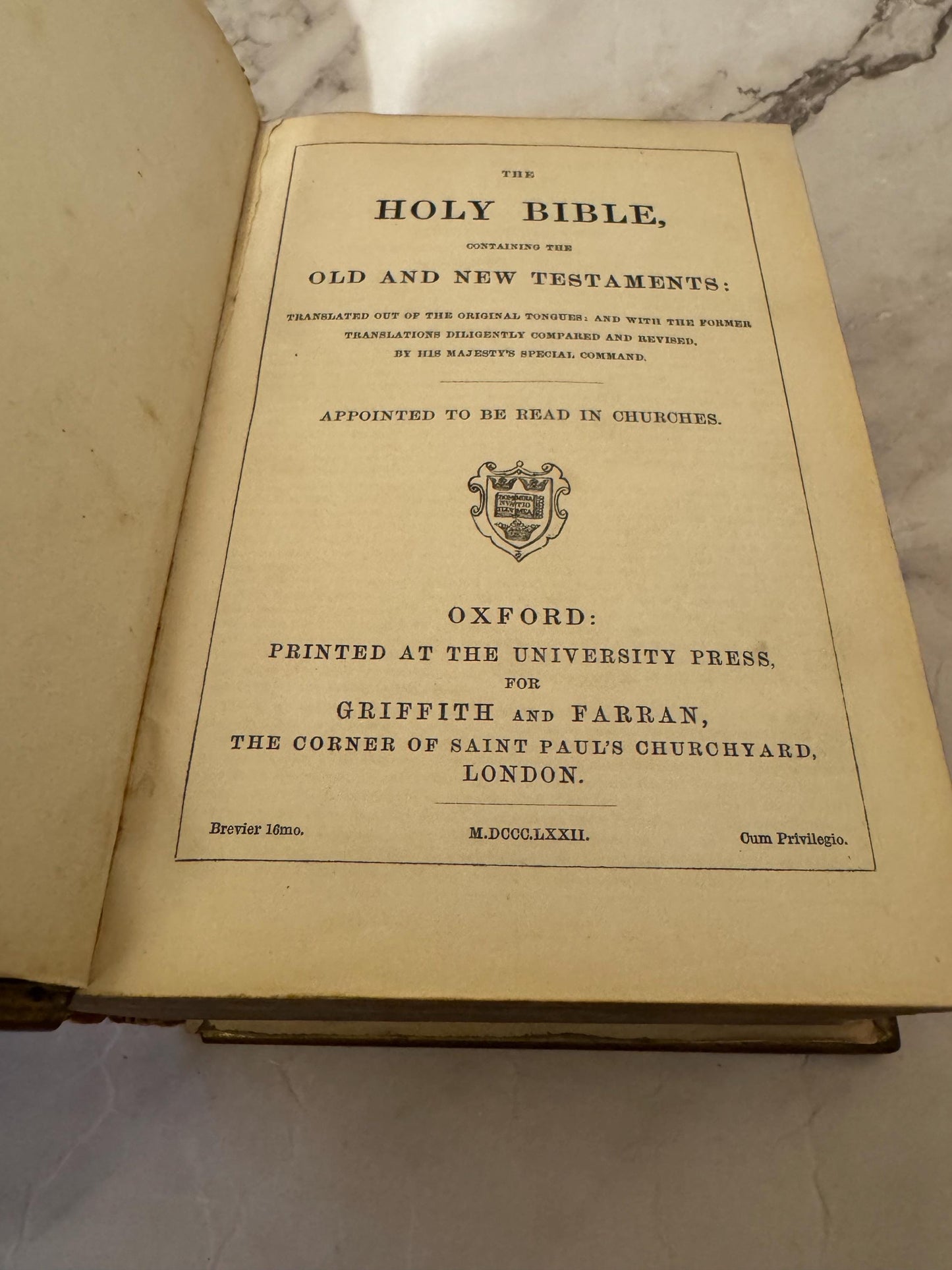 1872 Oxford KJV Holy Bible Leather Bound- Ref X615