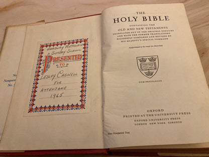 1965 Oxford Holy Bible Nonpareil Edition Compact KJV - (Ref x211)