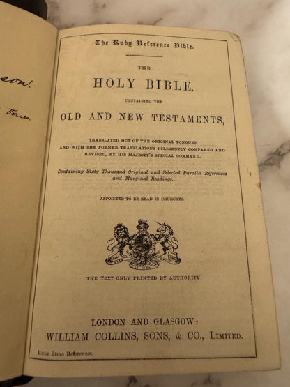 1877 King James Holy Bible Leather Yapp Binding - Ref x607
