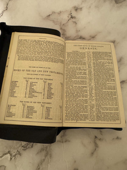 1877 King James Holy Bible Leather Yapp Binding - Ref x607