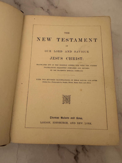 Antique Illustrated New Testament Bible – Late 1800s Christian Book - Ref x595