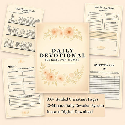 Daily Devotional Journal for Women • Christian Prayer Journal • Bible Study Planner Printable • Scripture Workbook • 230+ Page Faith PDF