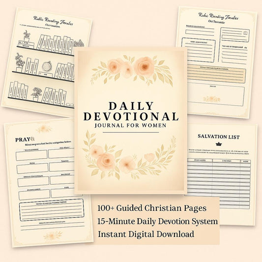Daily Devotional Journal for Women • Christian Prayer Journal • Bible Study Planner Printable • Scripture Workbook • 230+ Page Faith PDF