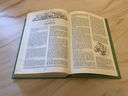 1975 Illustrated Holy Bible Vintage Christian Gift Bible Colour Illustration Bible Study Bible - (X84)