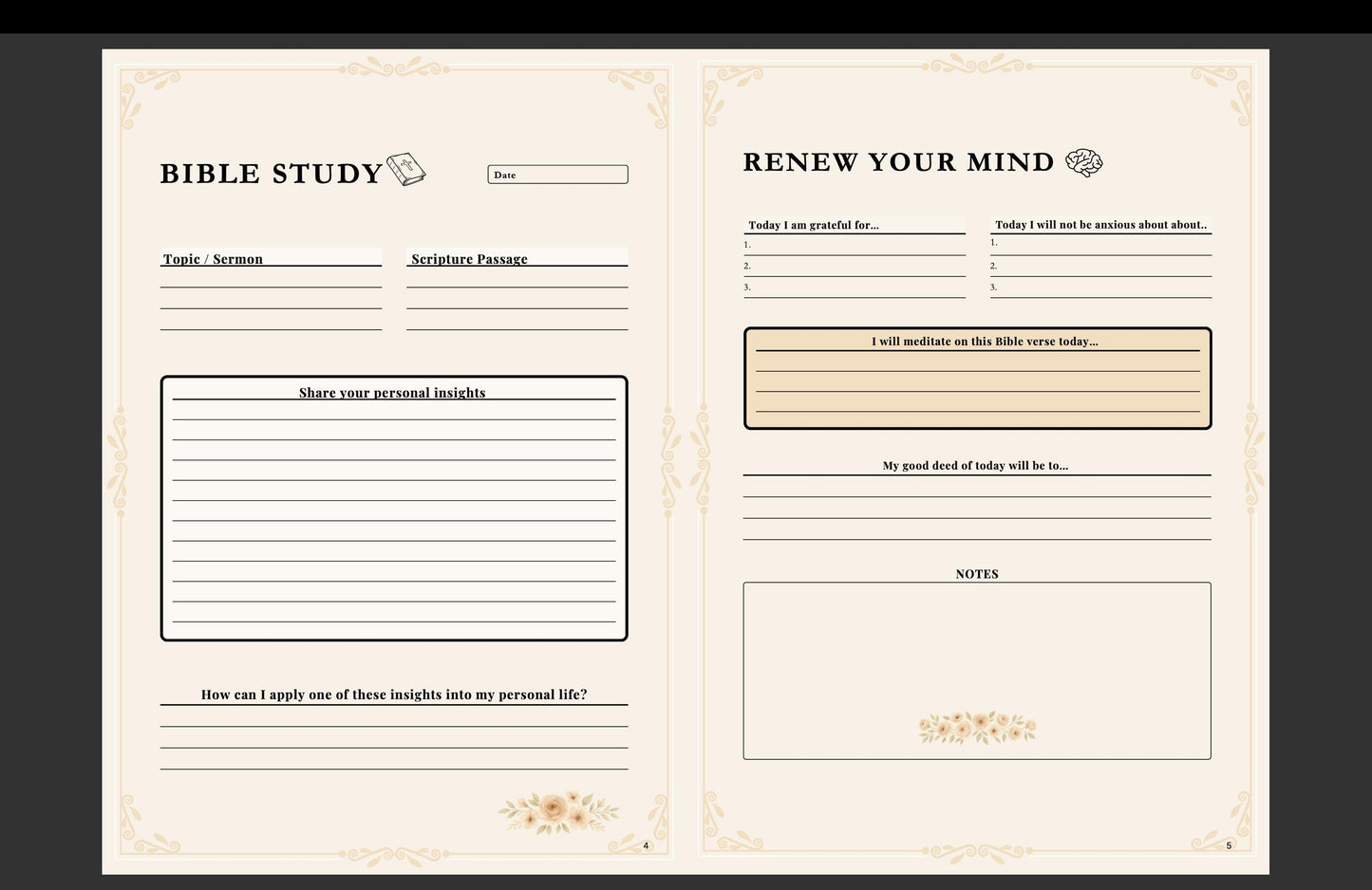 Daily Devotional Journal for Women • Christian Prayer Journal • Bible Study Planner Printable • Scripture Workbook • 230+ Page Faith PDF