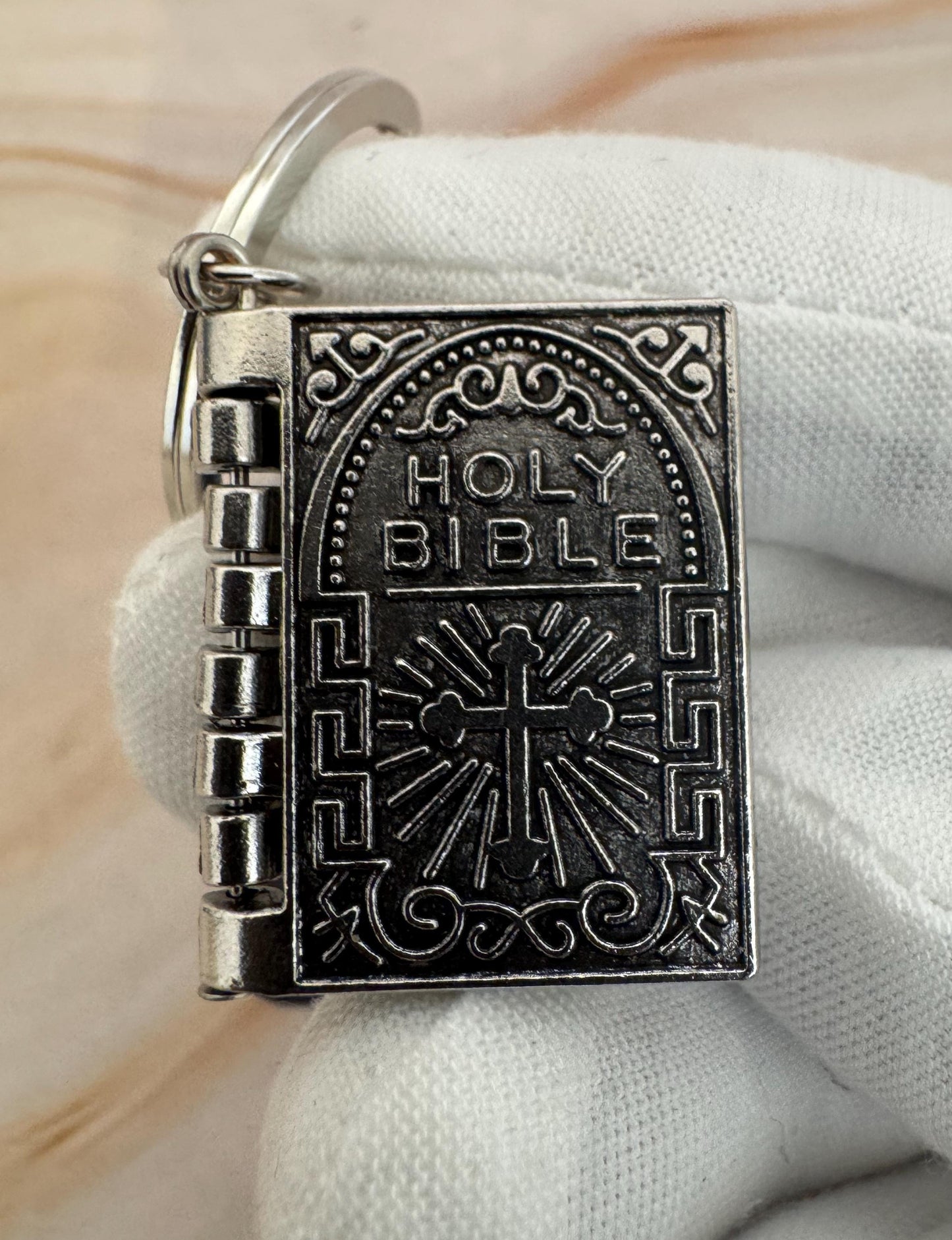Silver Bible Keyring with Lord’s Prayer | Christian Gift & Religious Pendant