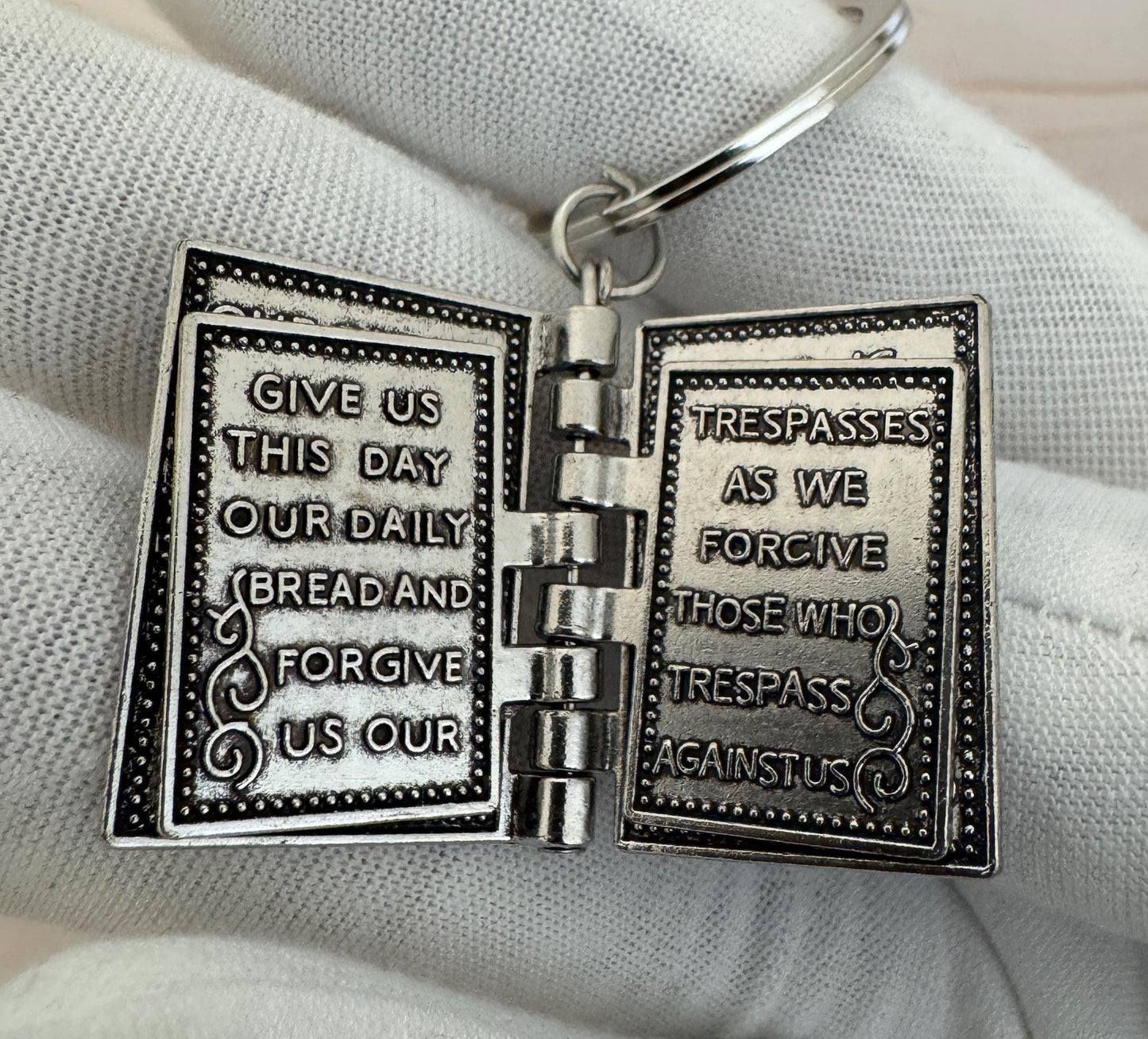 Silver Bible Keyring with Lord’s Prayer | Christian Gift & Religious Pendant