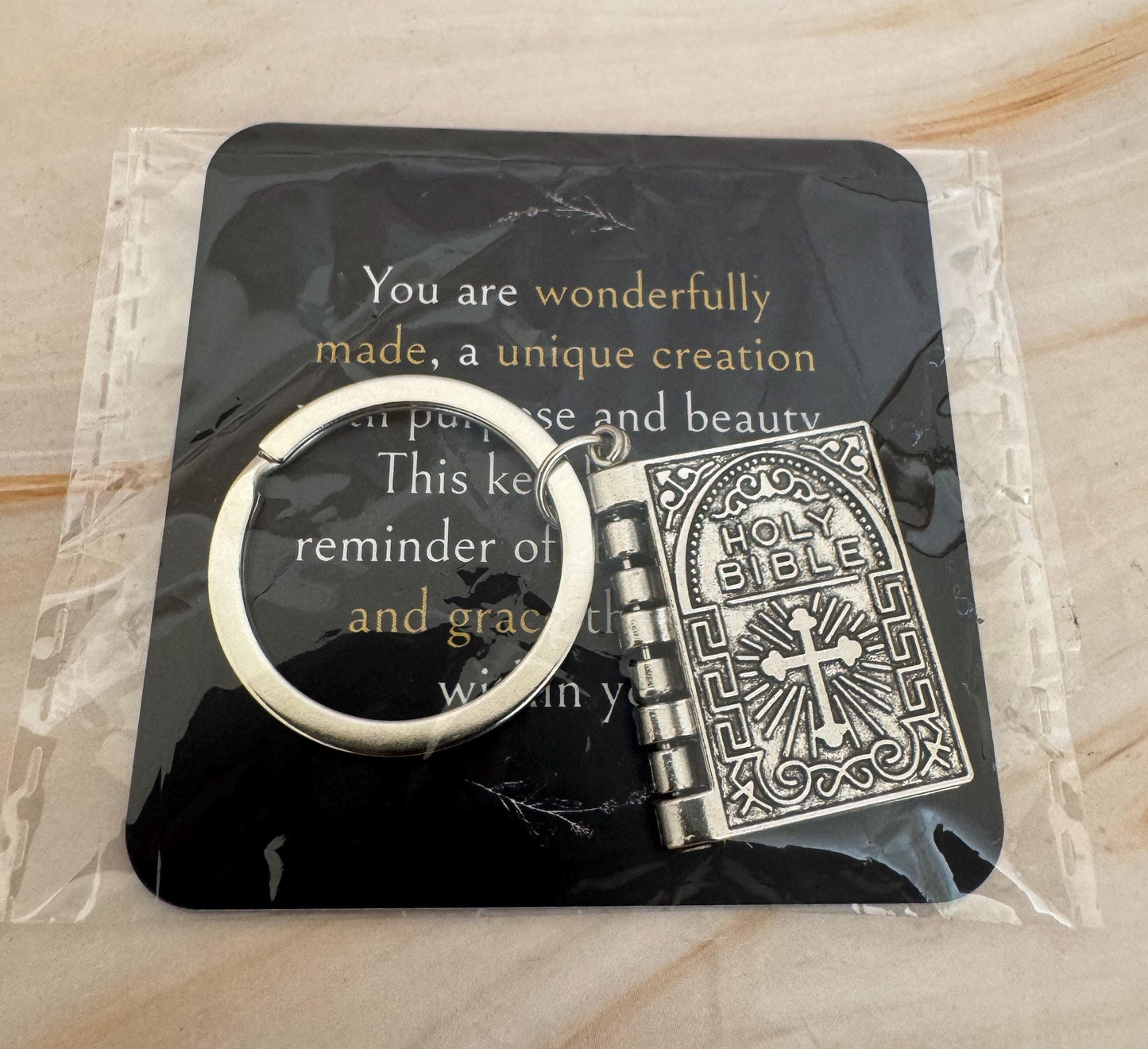 Silver Bible Keyring with Lord’s Prayer | Christian Gift & Religious Pendant