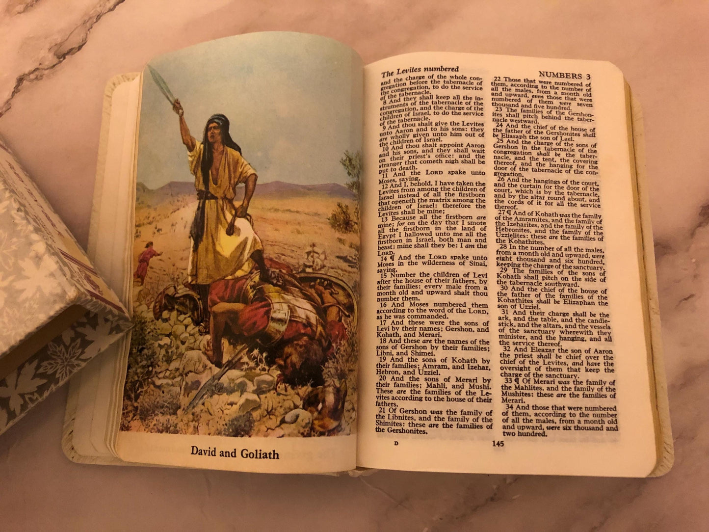 Vintage White Leather Holy Bible Illustrated Christian Gift Small Bible Antique Style Bible - Ref x512