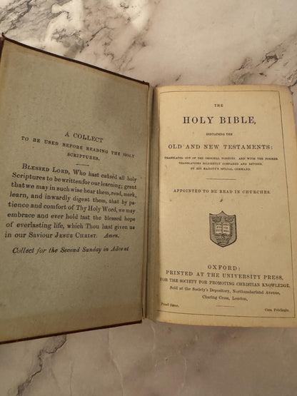 c.1890 Antique Oxford Holy Bible SPCK Victorian King James Bible - Ref x726