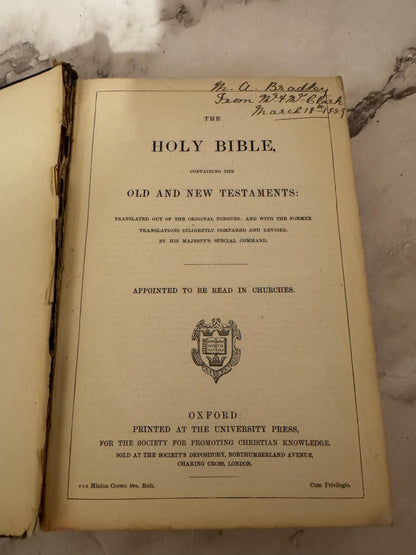 1889 Antique Holy Bible Oxford University Press Victorian KJV Bible - Ref x727