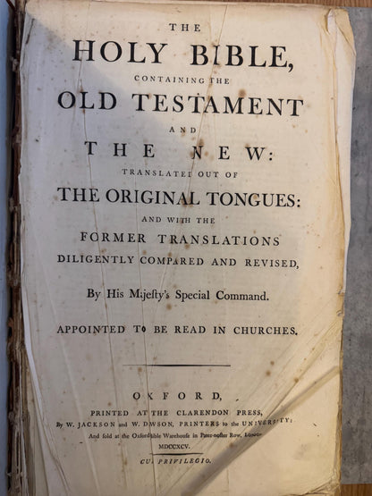 1795 Massive Antique Oxford Holy Bible With Apocrypha Museum Size