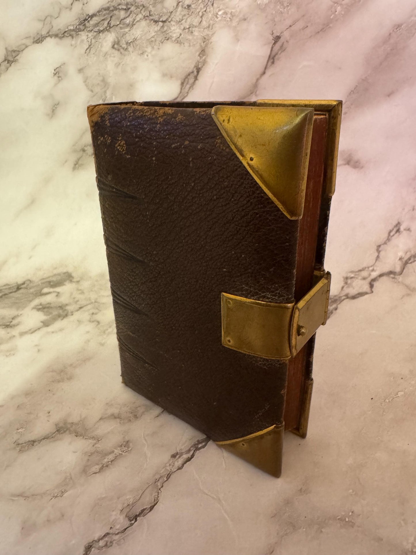 1877 Polyglot Bible Antique Leather Brass Clasp Bible - Ref x723