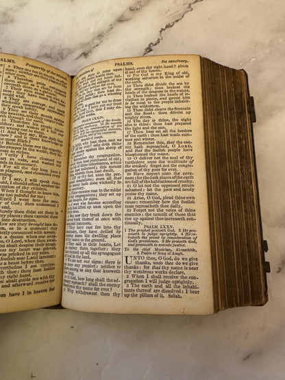 c.1870 Victorian Miniature King James Bible Leather Bound with Original Brass Clasps - Ref x725