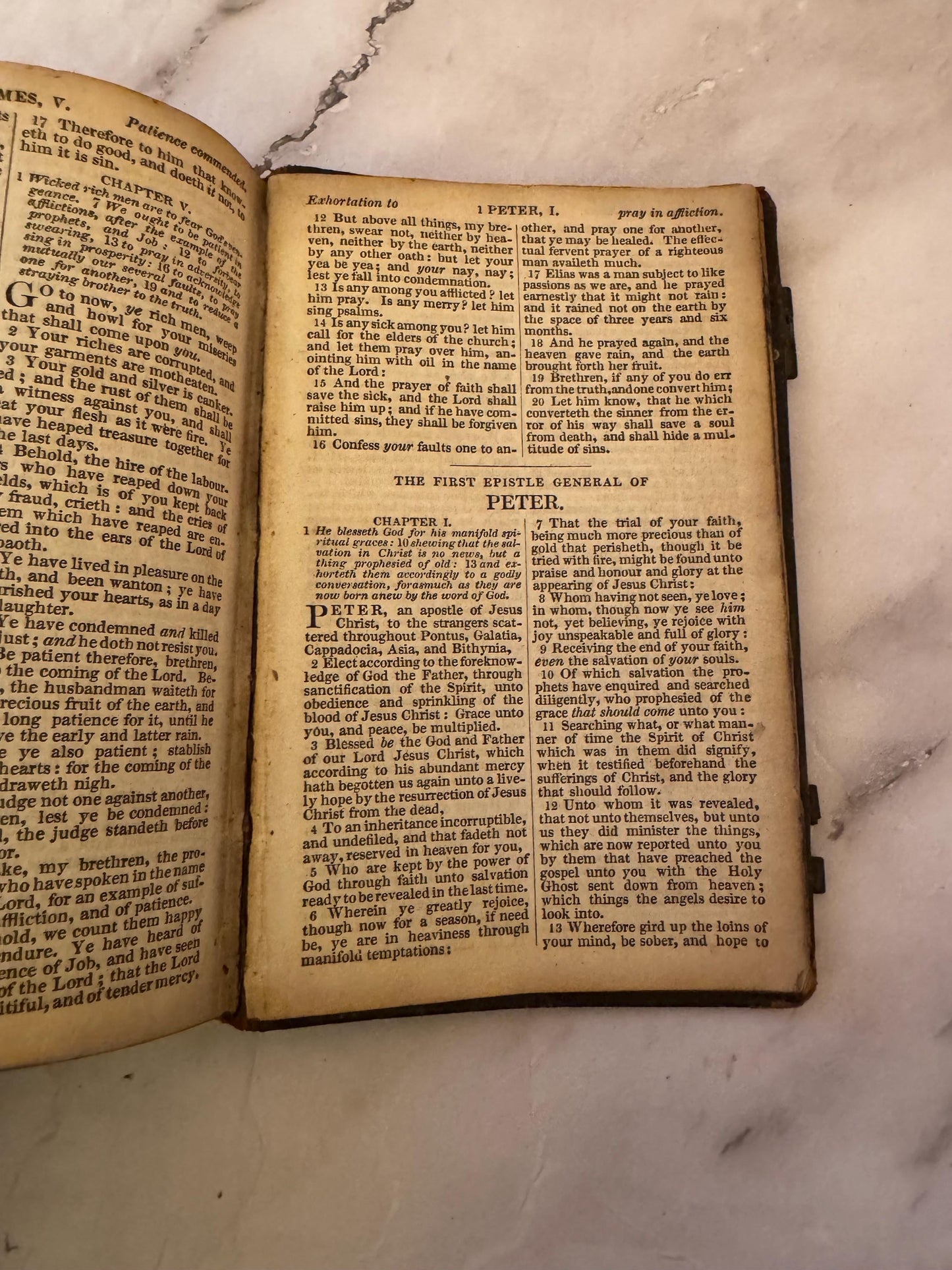 c.1870 Victorian Miniature King James Bible Leather Bound with Original Brass Clasps - Ref x725