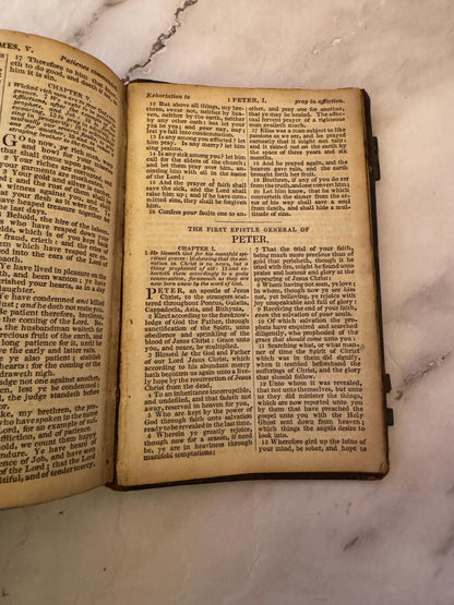 c.1870 Victorian Miniature King James Bible Leather Bound with Original Brass Clasps - Ref x725