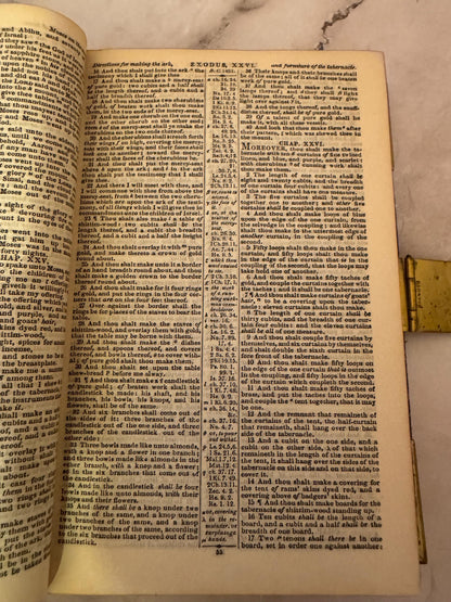 1877 Polyglot Bible Antique Leather Brass Clasp Bible - Ref x723