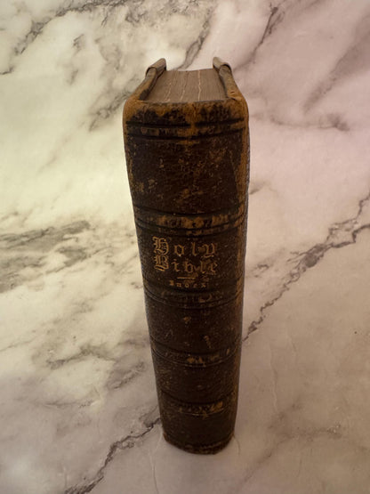 1877 Polyglot Bible Antique Leather Brass Clasp Bible - Ref x723