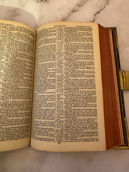 1877 Polyglot Bible Antique Leather Brass Clasp Bible - Ref x723