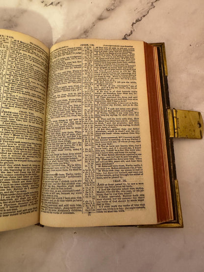 1877 Polyglot Bible Antique Leather Brass Clasp Bible - Ref x723