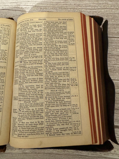 c1800s Antique Holy Bible Oxford University Press Leather Bound Victorian Bible Red Edges - Ref x721