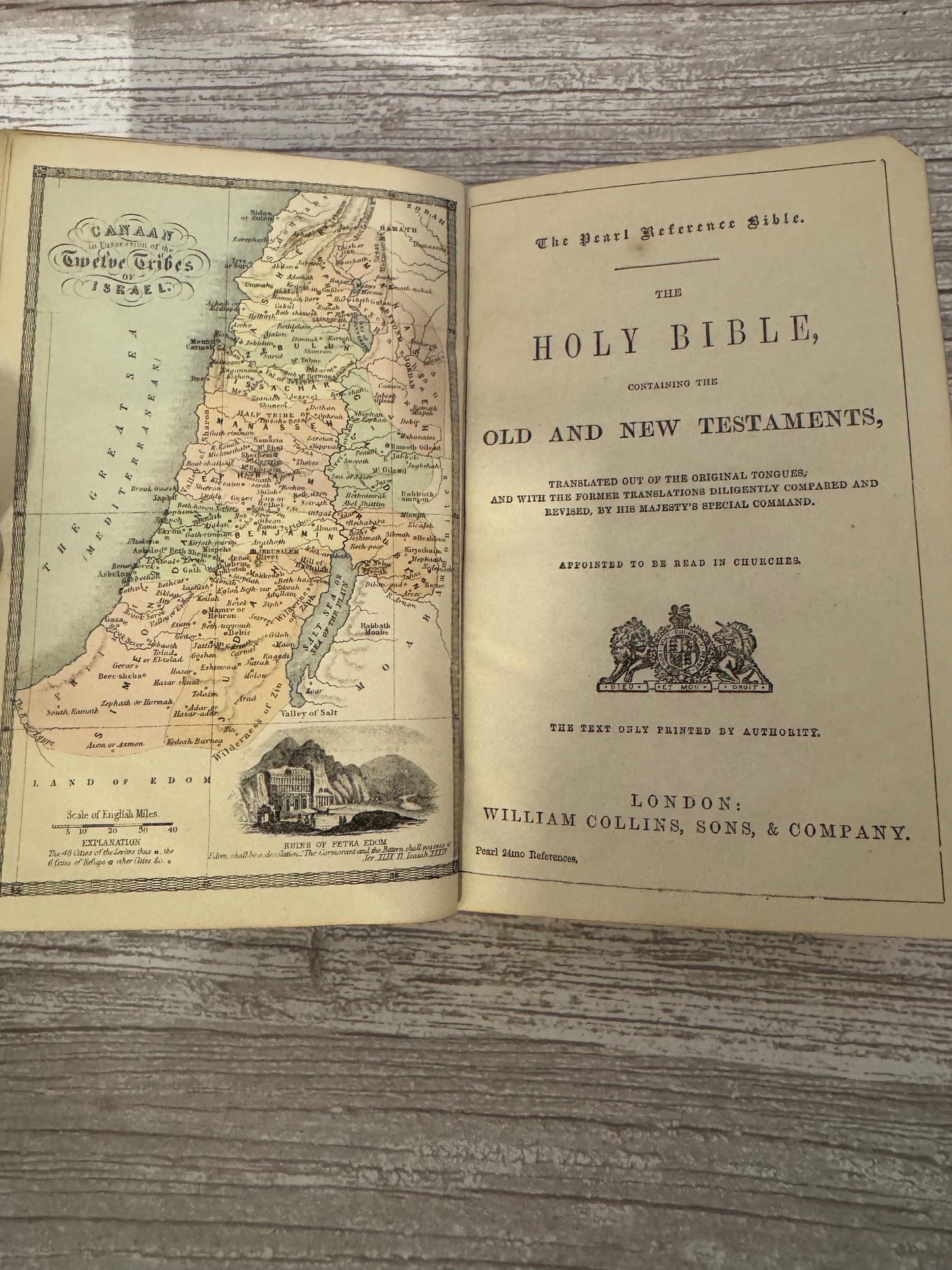Antique Pearl Reference Bible c.1800s Pocket Bible Maps Leather Bound KJV - Ref x718