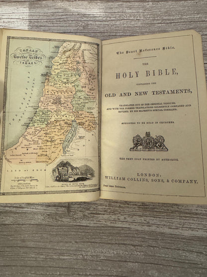 Antique Pearl Reference Bible c.1800s Pocket Bible Maps Leather Bound KJV - Ref x718