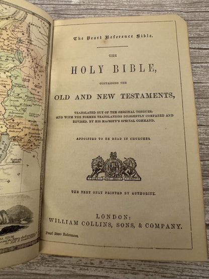 Antique Pearl Reference Bible c.1800s Pocket Bible Maps Leather Bound KJV - Ref x718
