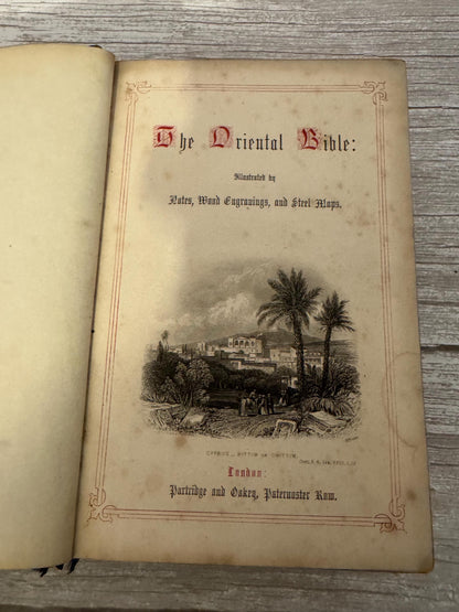 Antique 1850 Illustrated Oriental Bible with Maps - Ref x717