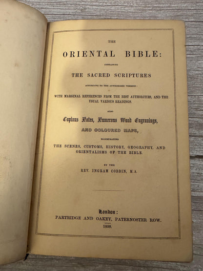 Antique 1850 Illustrated Oriental Bible with Maps - Ref x717