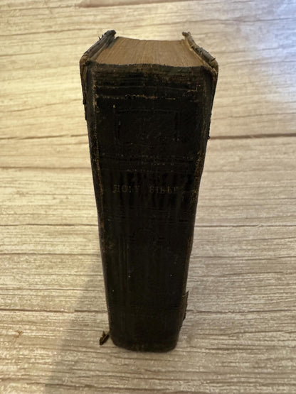 1850 Small Antique Holy Bible Victorian Leather Bound King James Bible - Ref x716