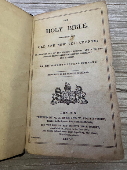 1850 Small Antique Holy Bible Victorian Leather Bound King James Bible - Ref x716