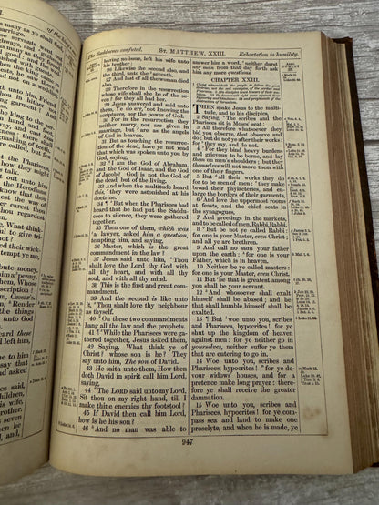 1892 Large Antique Victorian Holy Bible Leather Bound King James Bible - Ref x714