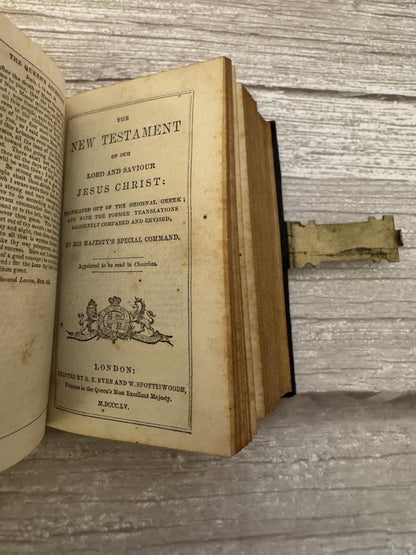 1855 Antique Pocket New Testament Bible & Church Services Prayer Book with Brass Clasp - Ref x712