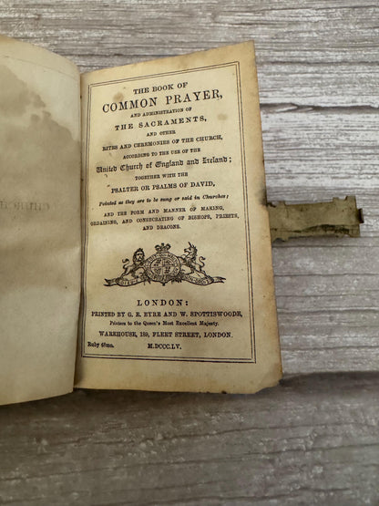 1855 Antique Pocket New Testament Bible & Church Services Prayer Book with Brass Clasp - Ref x712