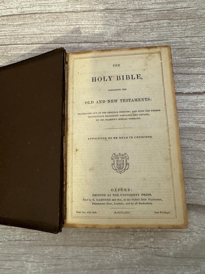 1865 Antique Oxford Holy Bible Leather Bound King James Bible Victorian Christian Book - Ref x710