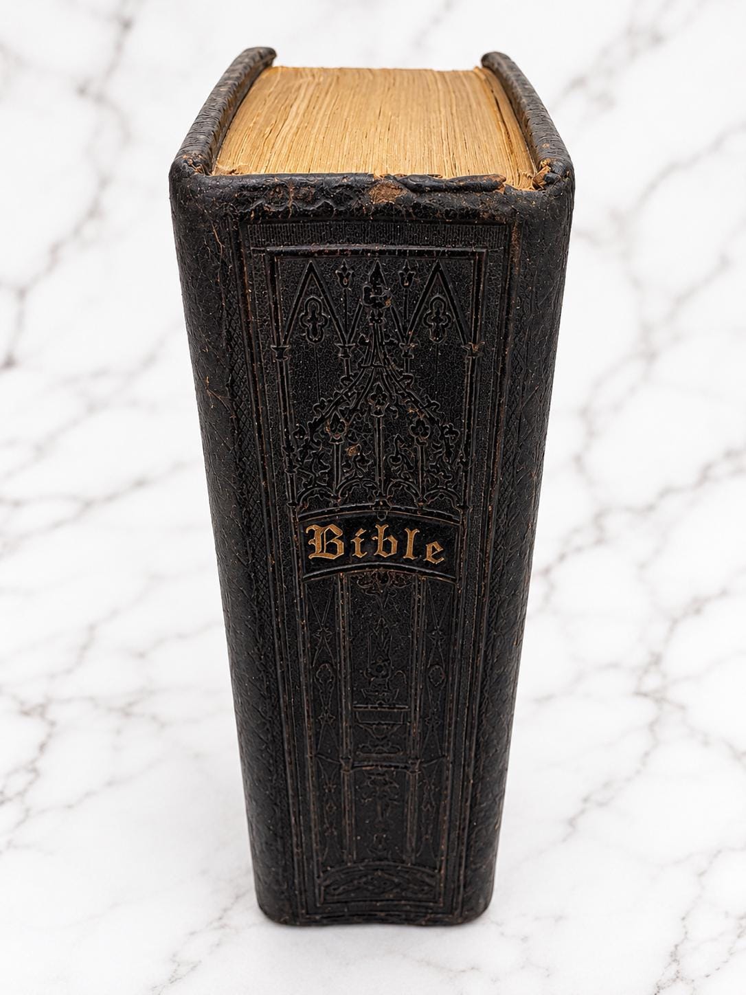 C. 1820 Holy Bible Cathedral Binding Leather Bound Illustrated Bible - Ref X677
