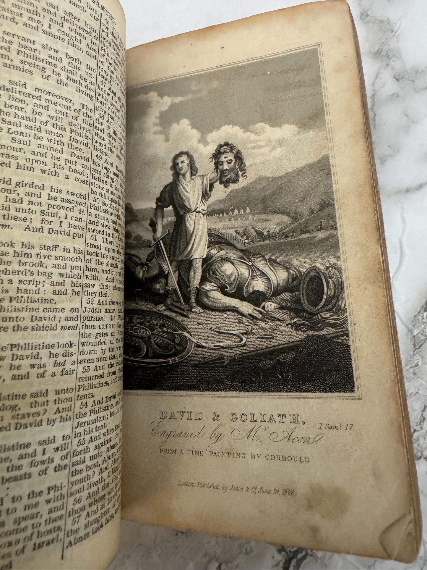 C. 1820 Holy Bible Cathedral Binding Leather Bound Illustrated Bible - Ref X677