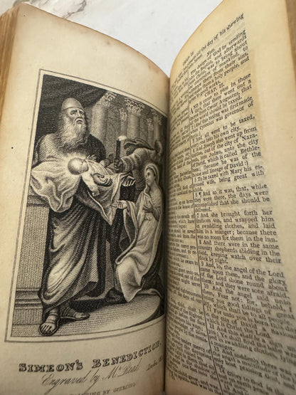 C. 1820 Holy Bible Cathedral Binding Leather Bound Illustrated Bible - Ref X677