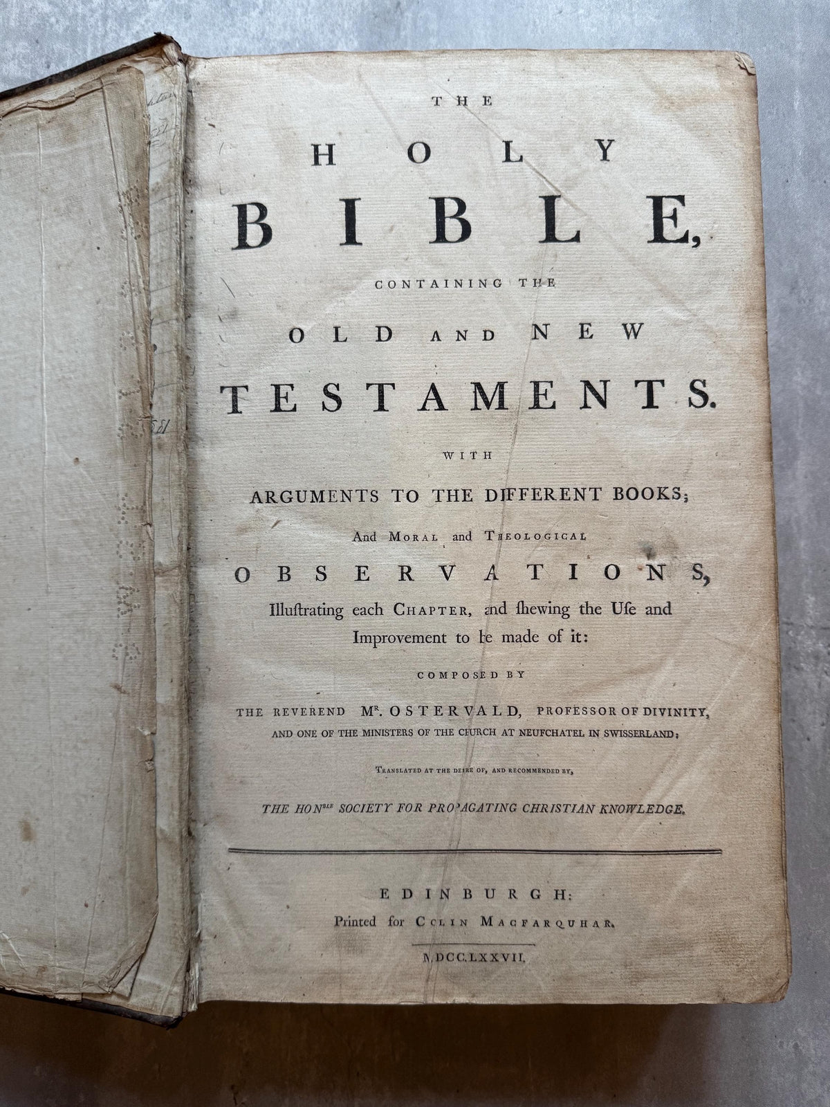 1777 Large Antique Holy Bible with Apocrypha Ostervald Suitable for Museum Display
