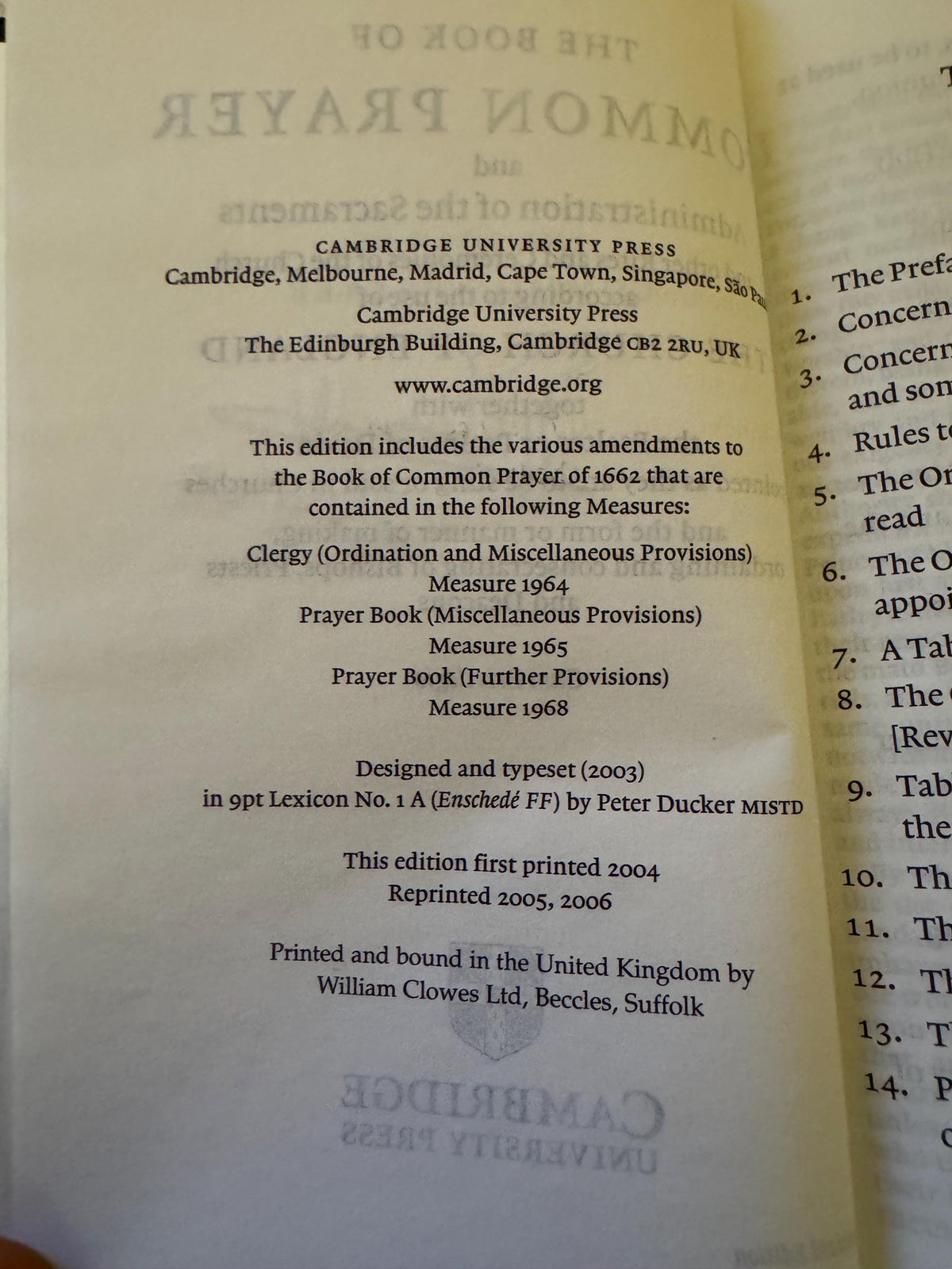 2006 Cambridge Book of Common Prayer 1662 Church of England Psalms of David - Ref x766