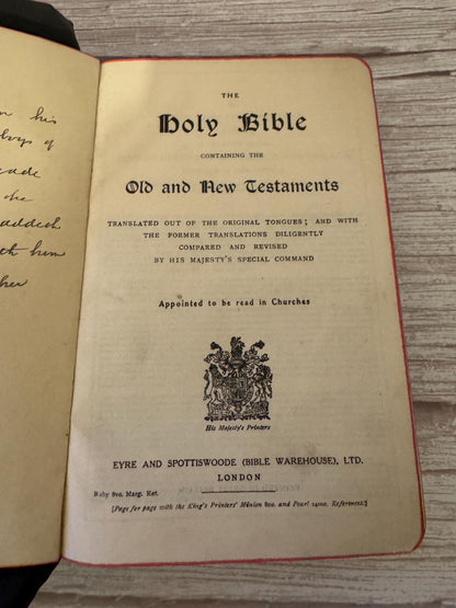 Antique Holy Bible Old & New Testaments Full Yapp Leather KJV Illustrated Reference Bible - Ref x765