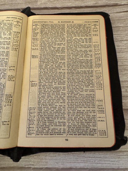 Antique Holy Bible Old & New Testaments Full Yapp Leather KJV Illustrated Reference Bible - Ref x765