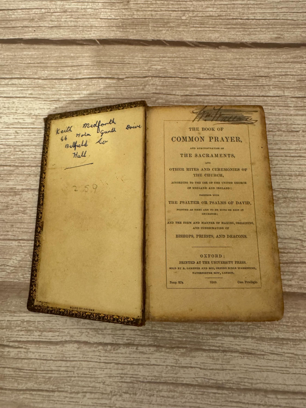 1849 Antique Book of Common Prayer Psalms of David Oxford Victorian Prayer Book - Ref x762