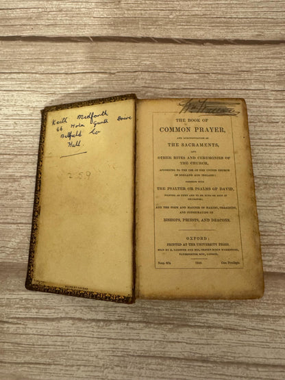 1849 Antique Book of Common Prayer Psalms of David Oxford Victorian Prayer Book - Ref x762