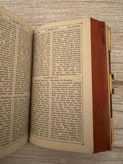 Antique New Testament Bible & Book of Common Prayer Brass Clasp Leather Binding - Ref x761