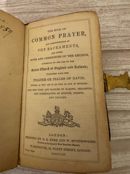 1859 Antique New Testament Bible & Book of Common Prayer Ornate Brass Clasp - Ref x758
