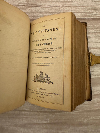 1859 Antique New Testament Bible & Book of Common Prayer Ornate Brass Clasp - Ref x758