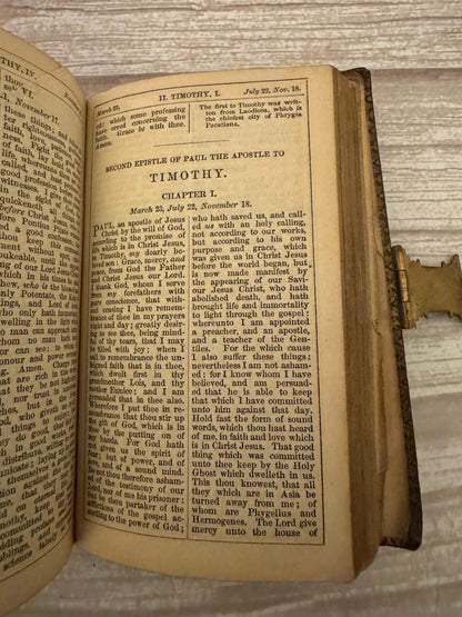 1859 Antique New Testament Bible & Book of Common Prayer Ornate Brass Clasp - Ref x758