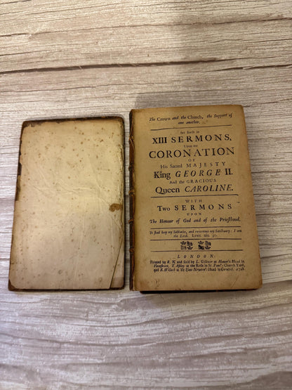 1728 Antique King George II & Queen Caroline Coronation Sermons Leather Book - Ref x756